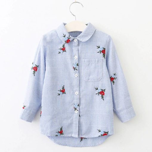 Girls’ Cotton Floral Shirt with Turn-Down Collar Blouses & Skirts Children's Girl Clothing