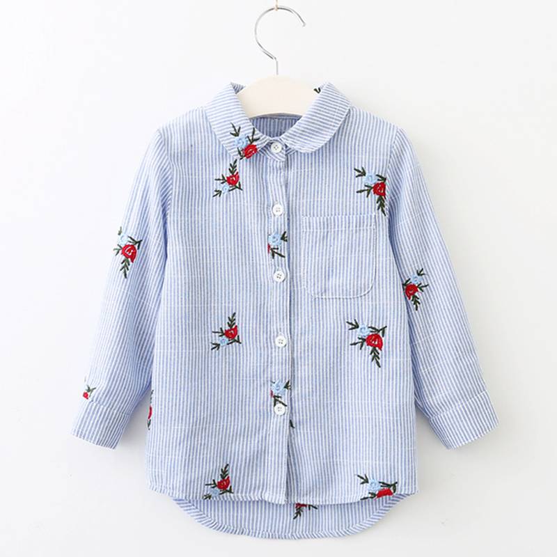 Girls' Cotton Floral Shirt with Turn-Down Collar