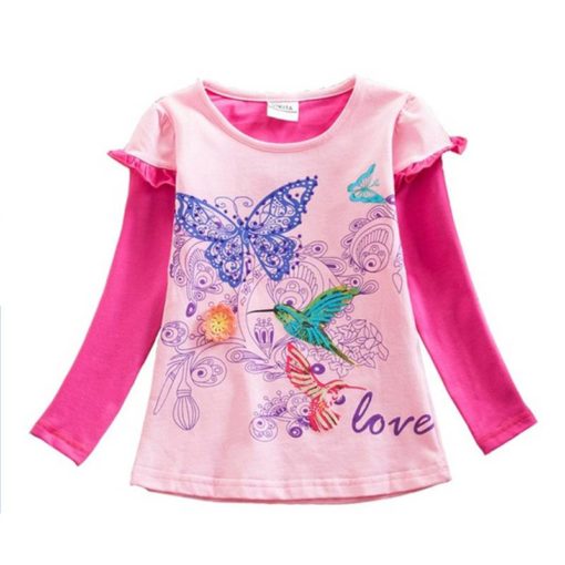 Girl’s Multiprint Long Sleeve Cotton T-Shirts Tops & Tees Children's Girl Clothing