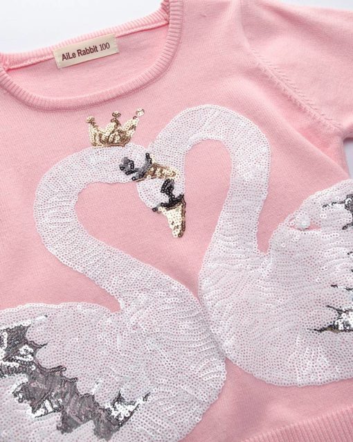 Fashion Swan Embroidered Cotton Sweater Sweaters Children's Girl Clothing