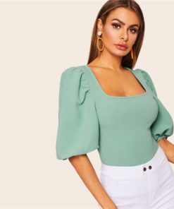 Women’s Puff Sleeve Turquoise Blouse Blouses & Shirts Women's Women's Clothing