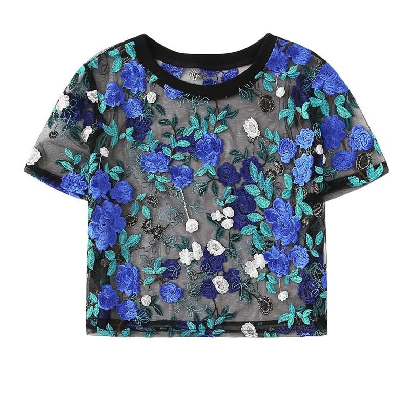 Women's Floral Embroidery Sheer Blouse
