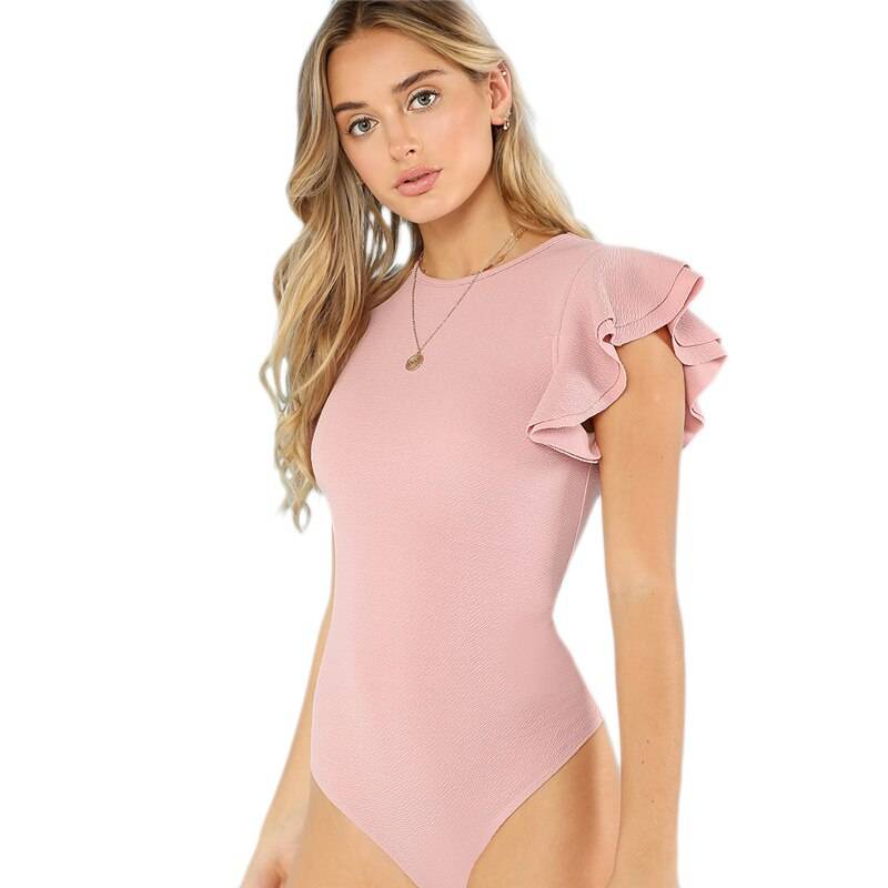 Women's Pink Ruffle Bodysuit