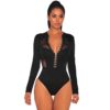 Women’s Long Sleeved Mesh Front-Button Bodysuit Bodysuits Women's Women's Clothing 
