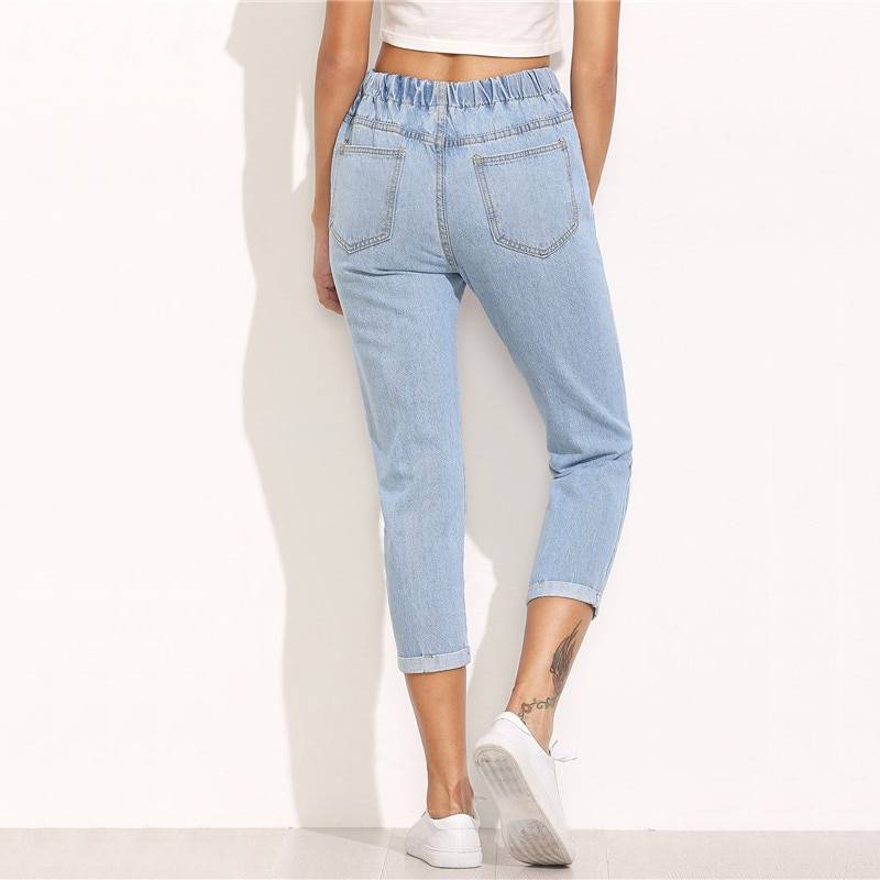 Women's Casual Ripped Design Blue Jeans