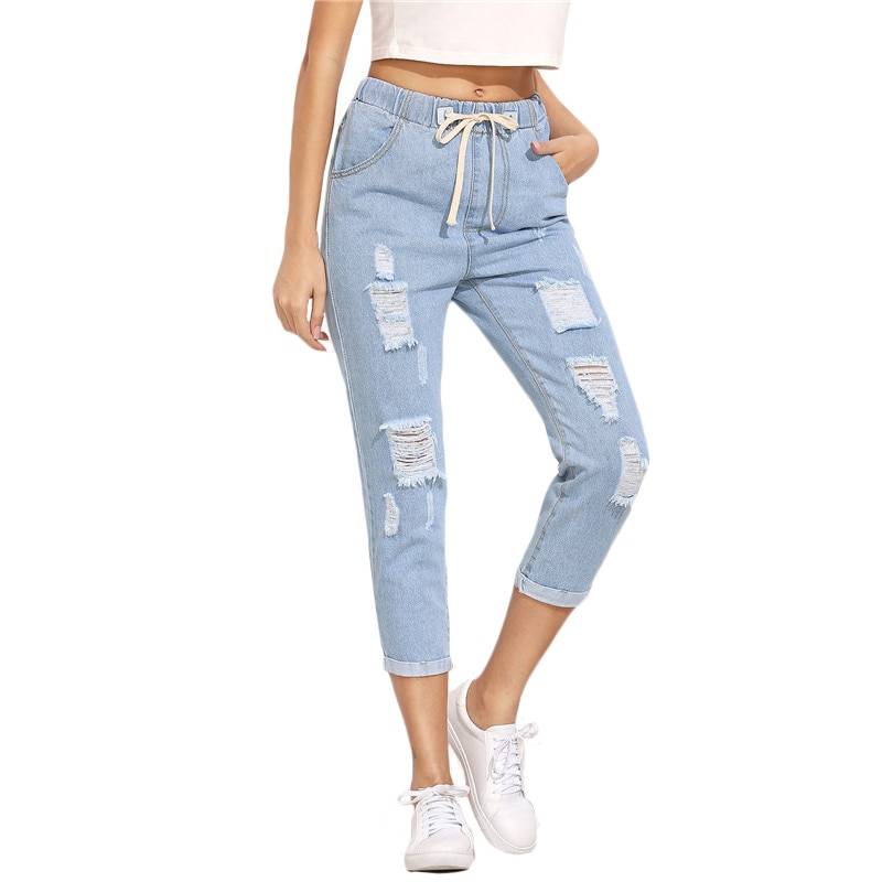 Women's Casual Ripped Design Blue Jeans
