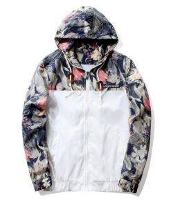 Floral Hooded Long Sleeve Windbreaker for Men Jackets & Coats Men's Men's Clothing