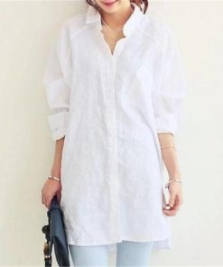 VogorSean Elegant Loose Tops White Casual Linen Blouses & Shirts Women's Women's Clothing