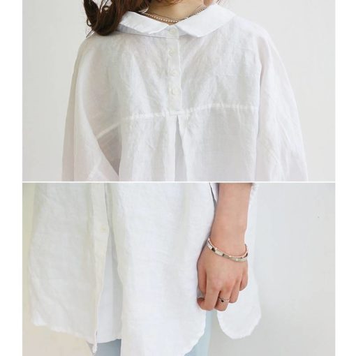 VogorSean Elegant Loose Tops White Casual Linen Blouses & Shirts Women's Women's Clothing