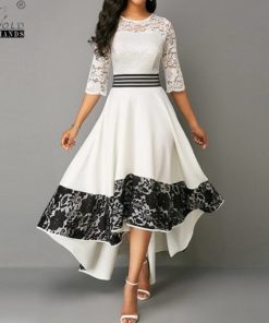 Elegant Sexy Hollow Out White Lace Long Party Dress Casual Plus Size Dresses Women's Women's Clothing