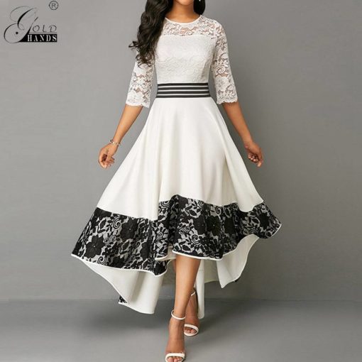 Elegant Sexy Hollow Out White Lace Long Party Dress Casual Plus Size Dresses Women's Women's Clothing