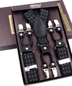 Men Black leather 6 Clips Braces Vintage Suspenders Men's Accessories Accessories