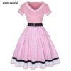 Polka Dot Print Vintage Dress V-Neck Short Sleeve Belt Hepburn Dress Dresses Women's Women's Clothing