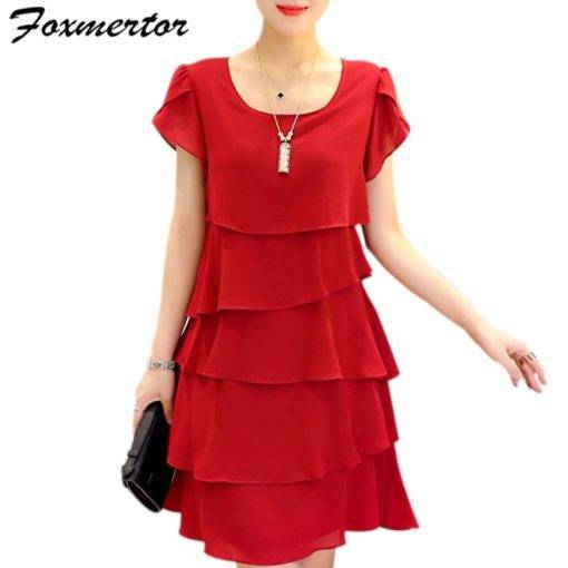 Summer Dress Loose Chiffon Cascading Ruffle Red Dresses Causal Ladies Elegant Party Cocktail Short Dresses Women's Women's Clothing