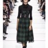 Fake Two Pieces Gothic Long Dress Bow Scarf Collar Green Black Plaid Vintage Maxi Dresses Women's Women's Clothing 