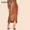 Brown Elegant Split Hem Front Skirt Skirt 