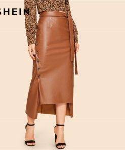 Brown Elegant Split Hem Front Skirt Skirt