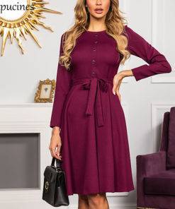 Elegant Button Sashes A-Line Dress Dress Women's Women's Clothing