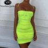 NewAsia Double Layers Mesh Summer Spaghetti Straps Bodycon Ruched Dress Dresses Women's Women's Clothing 