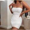 NewAsia Double Layers Mesh Summer Spaghetti Straps Bodycon Ruched Dress Dresses Women's Women's Clothing 