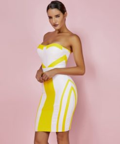 Ocstrade Summer Bandage Dresses Party 2019 New Strapless Sexy Bandage Dress Yellow Bodycon Womens Mini Bandage Dress Rayon XL Dress Women's Women's Clothing