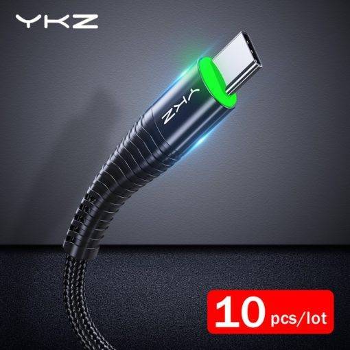10pcs/lot YKZ LED 3A USB Type C Fast Charging Cable Cell Phones & Accessories