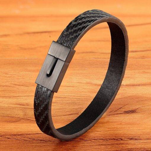 Men’s Classic Simple Style Leather Texture Stainless Steel Bracelet Budget Friendly Accessories