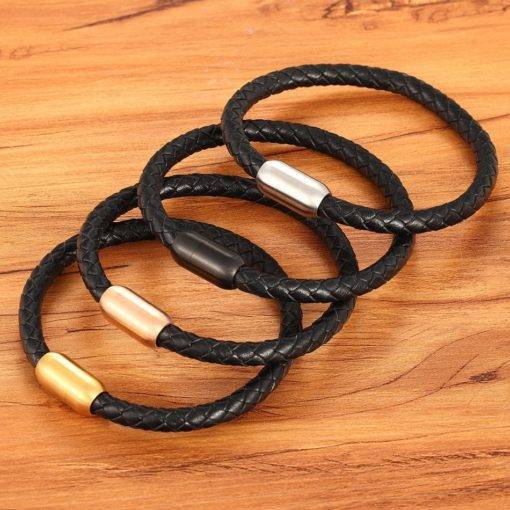 Men’s Fashion Simple Style Stainless Steel Leather Bracelet Budget Friendly Accessories
