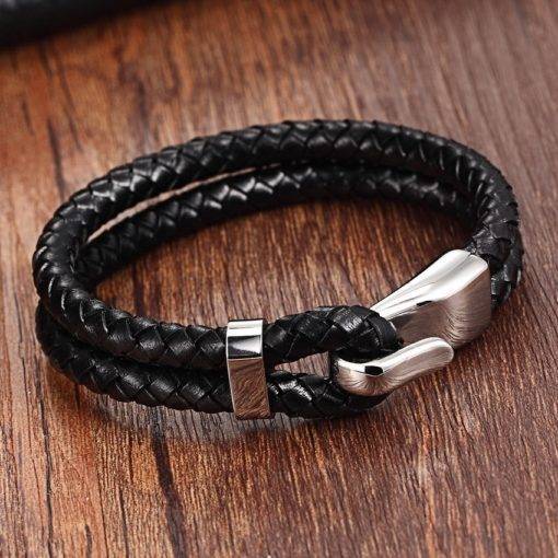 Men’s Silver Genuine Leather Stainless Steel Bracelet Budget Friendly Accessories