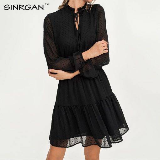 SINRGAN Black lace up hollow out mini dress Dresses Women's Women's Clothing
