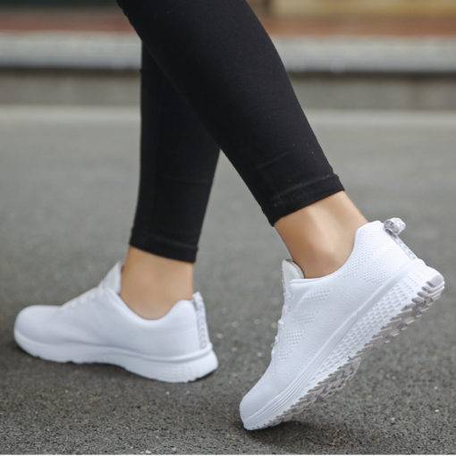 Casual Shoes Lace-Up Breathable Mesh Round Cross Strap Flat Sneakers Women's Shoes Shoes