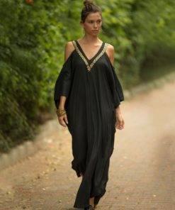 Cold Shoulder V Neck Bats Sleeve Loose Summer Beach Dress Dress Women's Women's Clothing