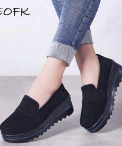 EOFK Women Flats Platform Loafers Penny Ladies Genuine Leather Moccasins Shoes Women's Shoes Shoes