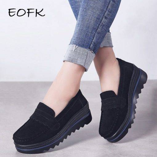 EOFK Women Flats Platform Loafers Penny Ladies Genuine Leather Moccasins Shoes Women's Shoes Shoes