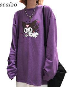Streetwear Devil Print Purple Women T-shirt Long Sleeve O-Neck Blouses & Shirts Women's Women's Clothing
