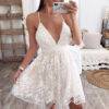 Justchicc Mesh White Lace Dress Women Hollow Out Sleeveless V neck Sexy Bodycon Dress Skinny Floral Dresses Vestidos Dresses Women's Women's Clothing