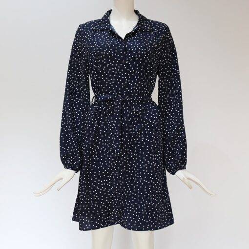 Long Sleeve Vintage Dot Print Women Dress Turn-down Collar Dresses Women's Women's Clothing