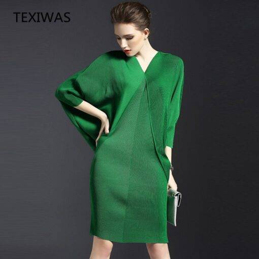 TEXIWAS temperament V-neck bat long sleeve Dresses Women's Women's Clothing