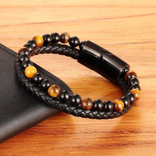 Men’s Classic Special Style Leather And Beaded Stitching Bracelet Budget Friendly Accessories