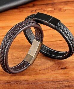 Men’s Grid Texture Genuine Leather Bracelet Budget Friendly Accessories