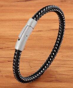 Men’s Punk Threaded Button Metal Weaving Bracelet Budget Friendly Accessories
