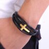 Men’s Cross Style Multi Layer Design Stainless Steel Leather Bracelet Budget Friendly Accessories 