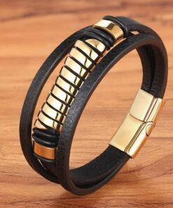 Luxury Multi-layer Men’s Leather Stainless Steel Bracelet Budget Friendly Accessories
