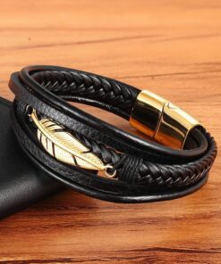 Men’s Multi-layer Leather Feather Shape Bracelet Budget Friendly Accessories