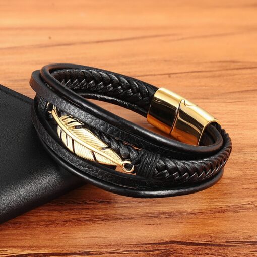 Men’s Multi-layer Leather Feather Shape Bracelet Budget Friendly Accessories