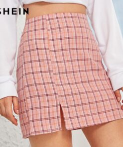 SHEIN Plaid Side Slit Bodycon Mini Skirt Women Bottoms 2019 Autumn Streetwear Casual A Line Basic Ladies Sheath Skirts Skirts Children's Girl Clothing