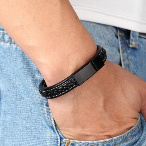 Men’s Grid Texture Genuine Leather Bracelet Budget Friendly Accessories