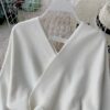 Elegant Batwing Sleeve V Neck Knitted White Dress Dress