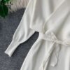 Elegant Batwing Sleeve V Neck Knitted White Dress Dress 