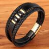 3 Layers Black Gold Punk Style Design Genuine Leather Bracelet for Men Budget Friendly Accessories 